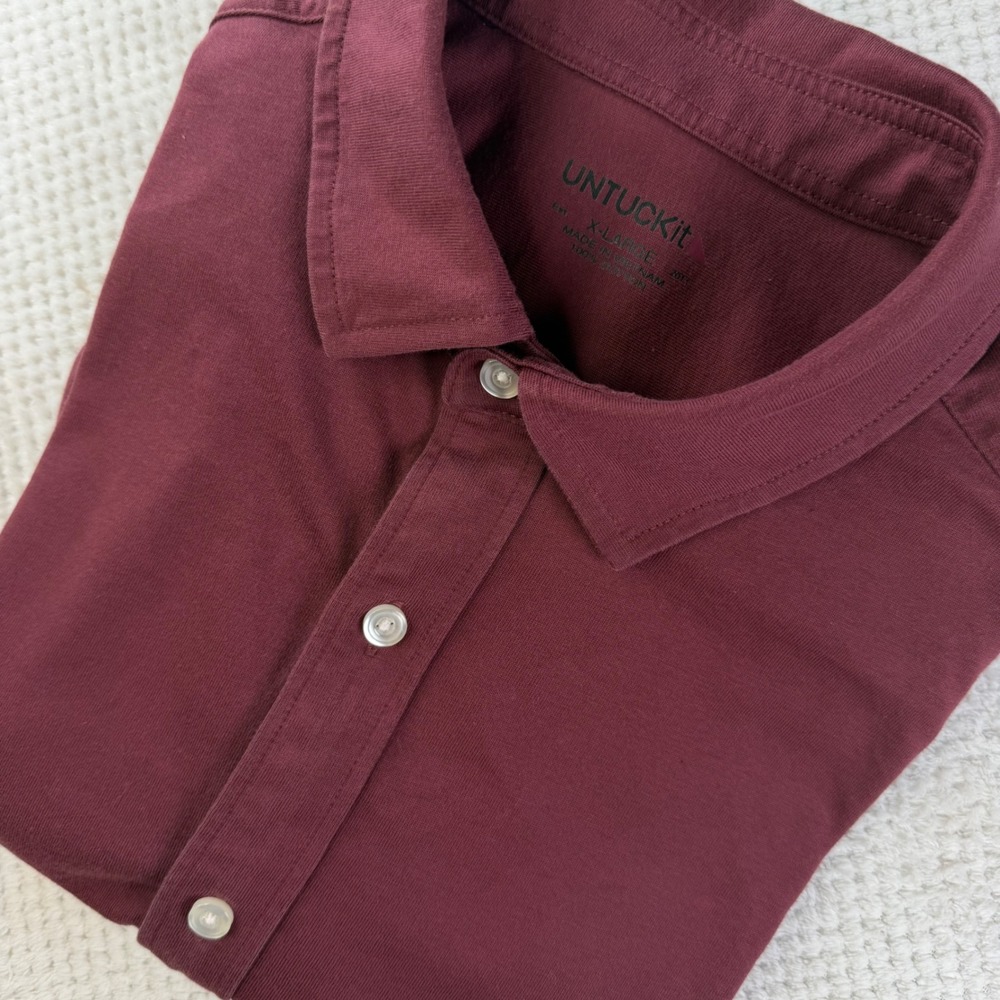 UNTUCKit Mens XL Burgundy Maroon Cotton Jersey Long Sleeve Button Down Shirt